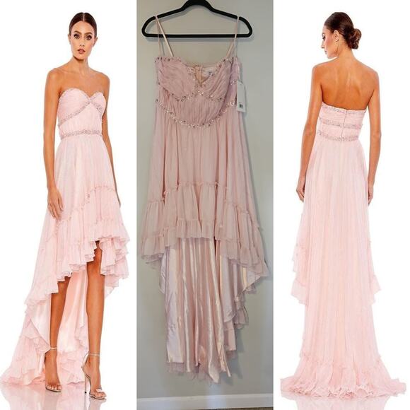 Mac Duggal Dresses & Skirts - Mac Duggal Beaded High-Low Tiered Chiffon Gown Pink